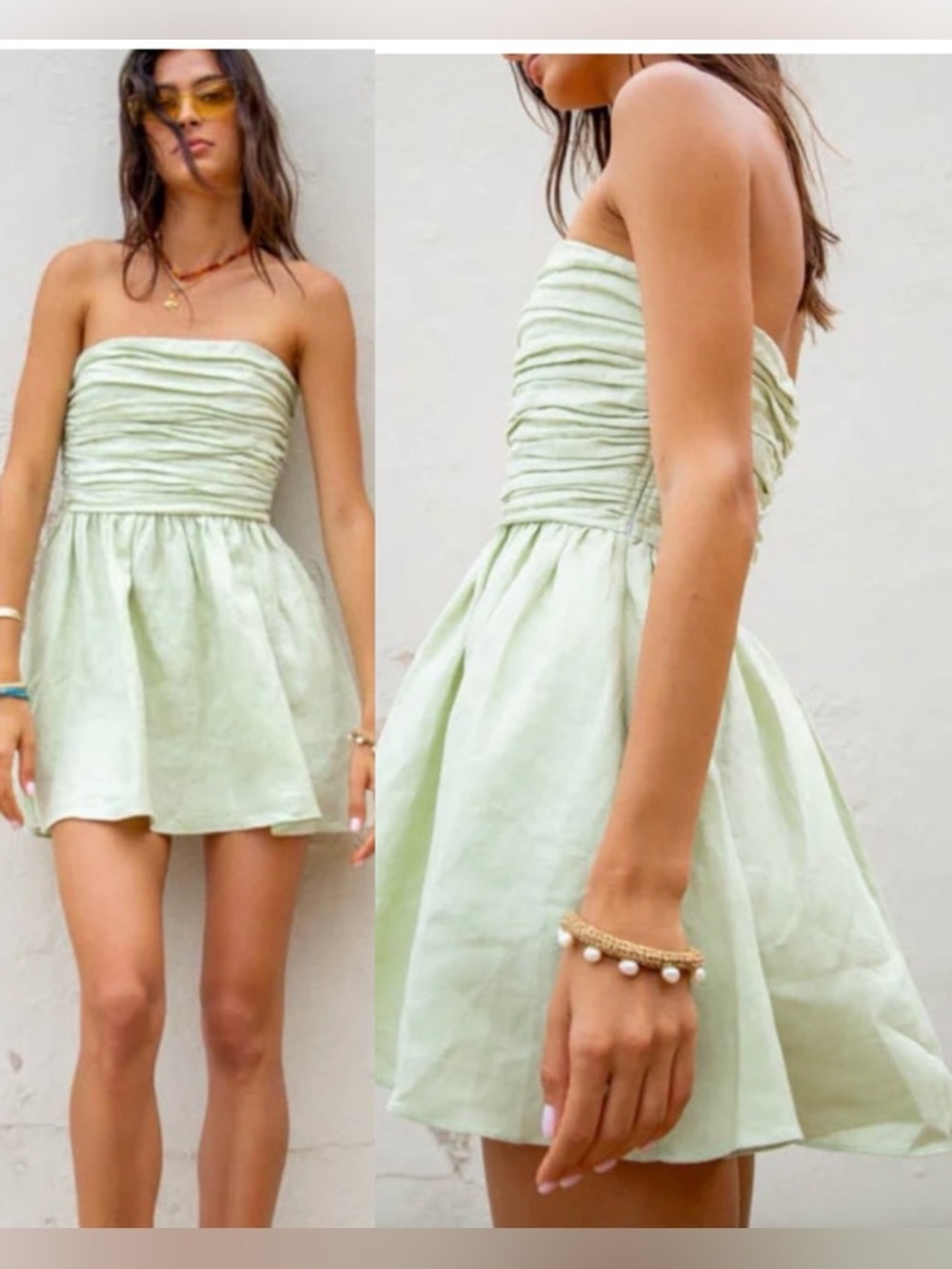 Verge Girl Linen 100%‎ Mini Strapless Dress Sea Foam , size 6